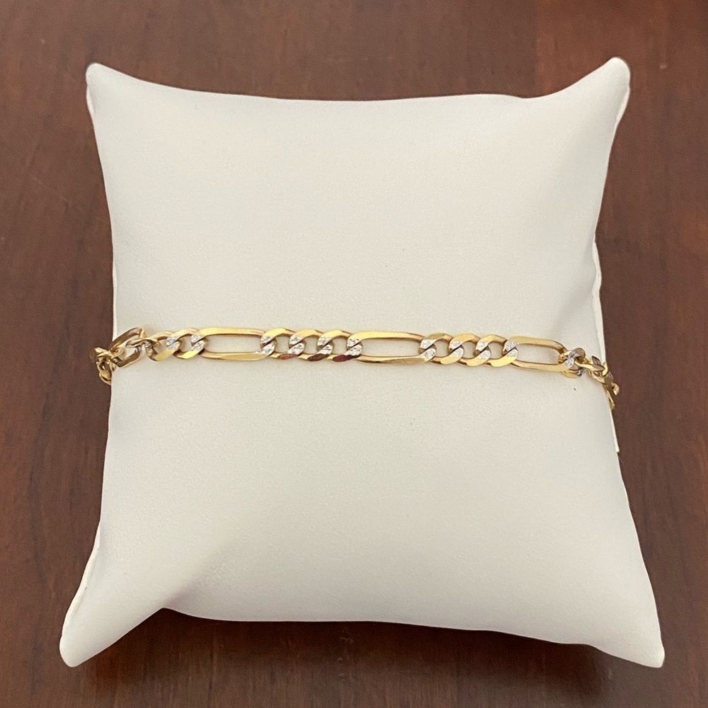 10K 4mm Gold Diamond Cut Two-Tone Figaro Bracelet 8”